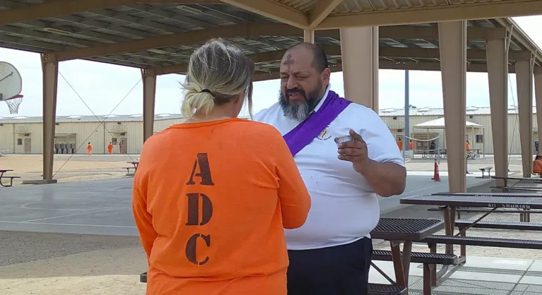 Prisoner receiving Ashes on Ash Wednesday.