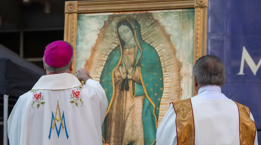 Bishop facing our Lady