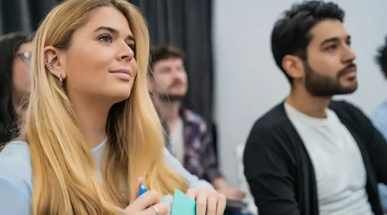 Engaged woman in classroom.
